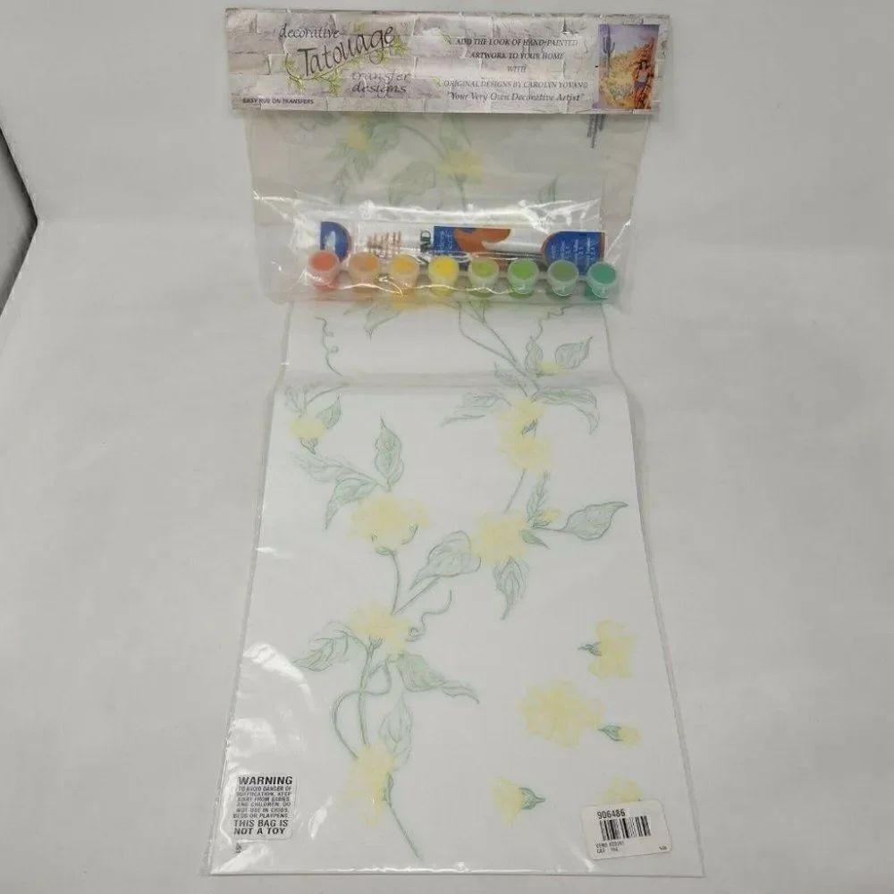 TATOUAGE DECORATIVE TRANSFER DESIGNS CAROLYN YOVAN YELLOW FLOWER PAINT 10" X 26"